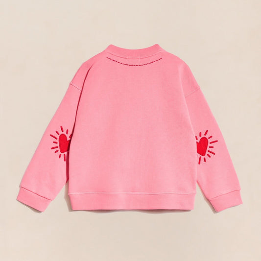 Le sweat Coeur solaire enfant avec coudières en coton bio - rose