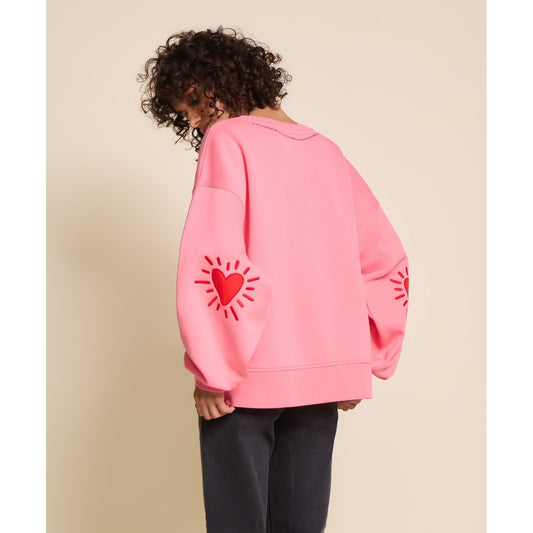 Le sweat Coeur solaire femme avec coudières en coton bio - rose