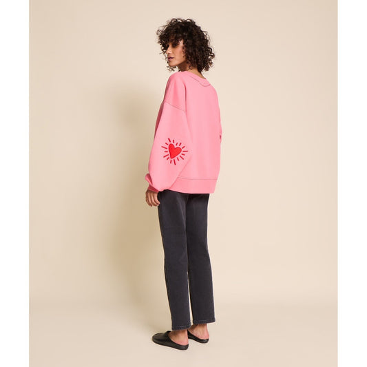 Le sweat Coeur solaire femme avec coudières en coton bio - rose