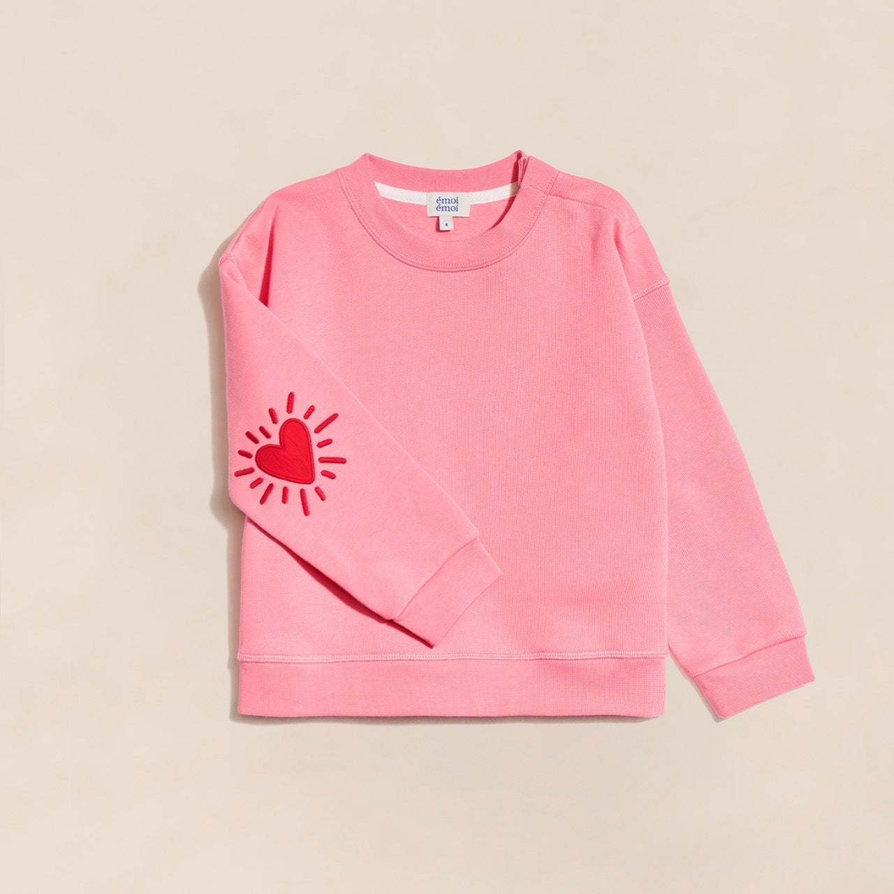Le sweat Coeur solaire enfant avec coudières en coton bio - rose