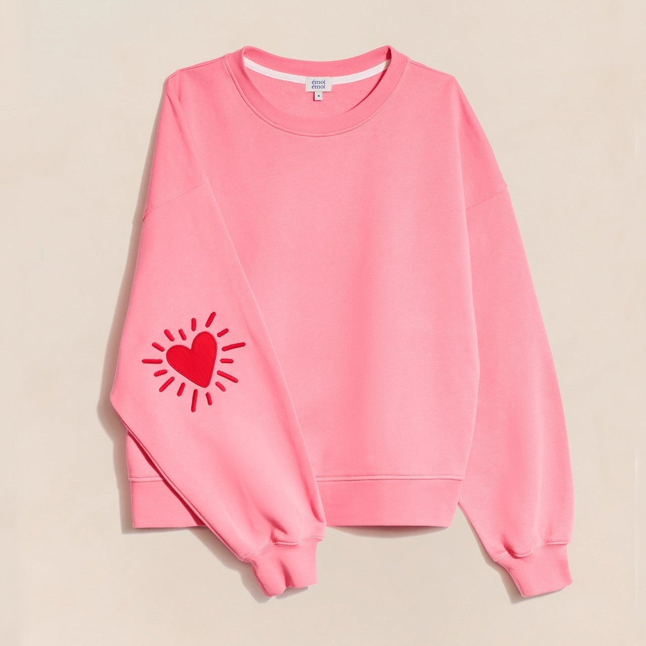 Le sweat Coeur solaire femme avec coudières en coton bio - rose
