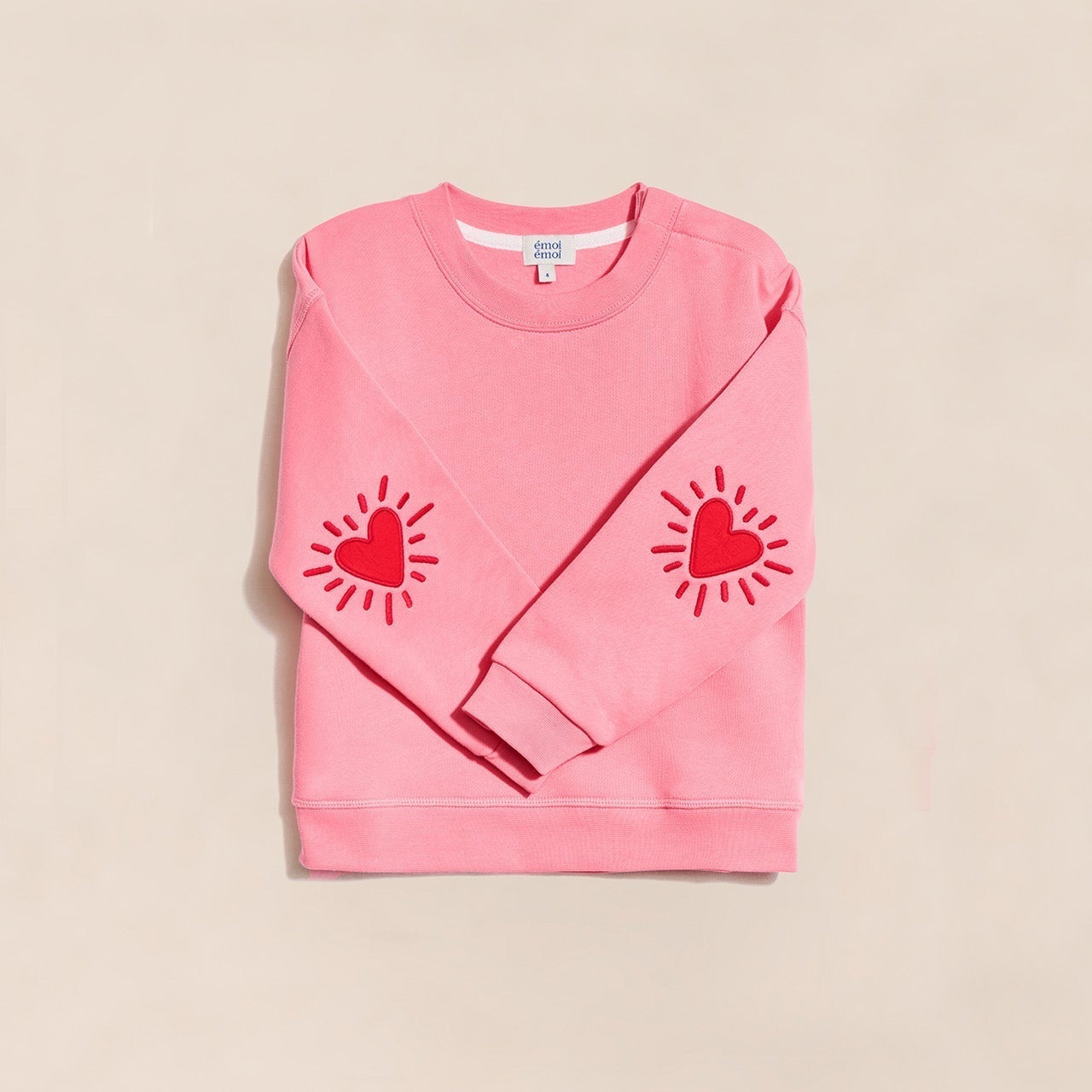 Le sweat Coeur solaire enfant avec coudières en coton bio - rose