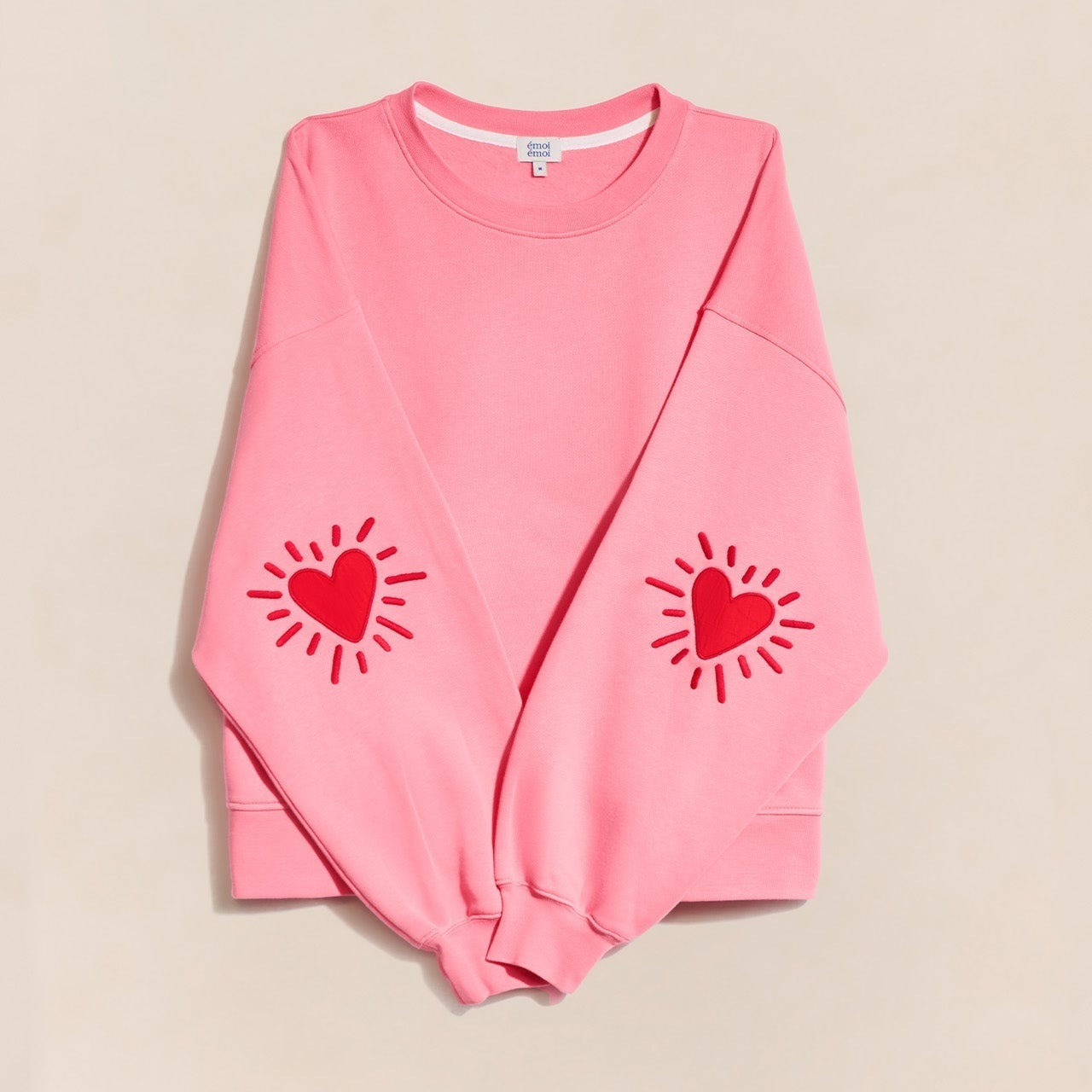 Le sweat Coeur solaire femme avec coudières en coton bio - rose